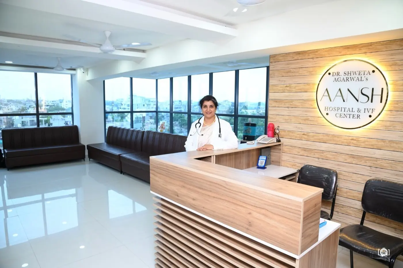 Reception and waiting lounge at Aansh Hospital & IVF Center, Chandrapur